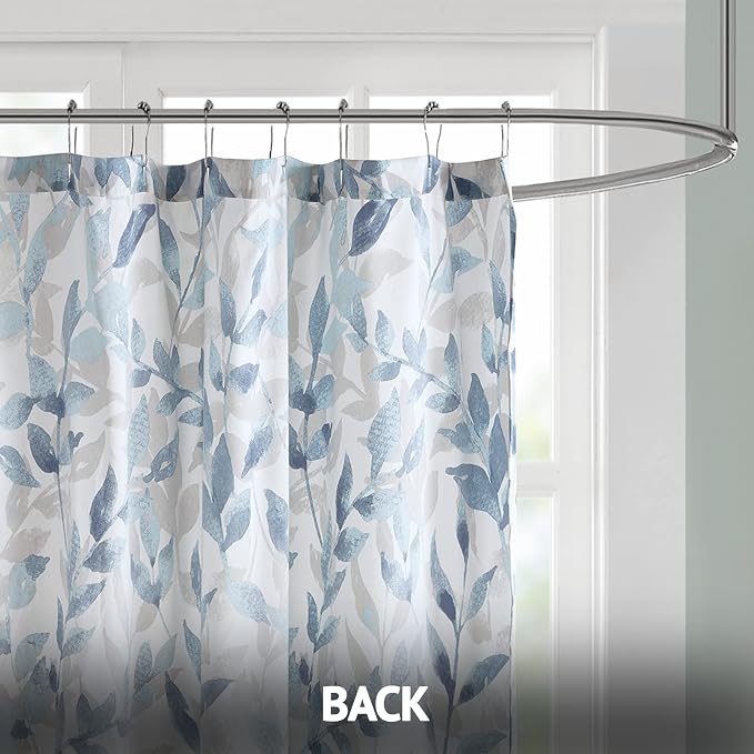 Madison Park Essentials Sofia Shower Curtain, Luxurious Botanical Print, Modern Serene Bathroom Décor, Machine Washable Bath Privacy Screen, 72x72, Multi Blue and Gray (Pack of 4)