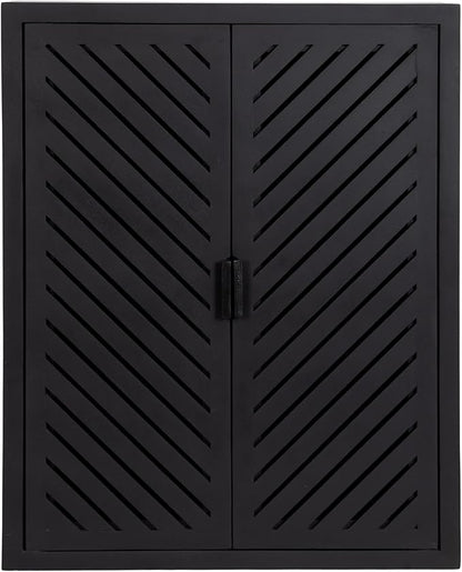 Kate and Laurel Mezzeta Decorative Modern Two-Door Floating Bathroom Cabinet; 22 x 7 x 28; Black; Decorative Over Toilet Storage Cabinet Made from Solid Mango Wood with Slatted Chevron Design