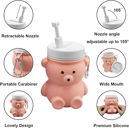 Cute Portable Bidet for Kids, Lovely Baby Bidet Spray Bottle, 300ml Compact Travel Size Camping Peri Bottle with Retractable and Angle-Adjustable Nozzle for Home, Outdoors, Camping & Travel Pink(1pc)