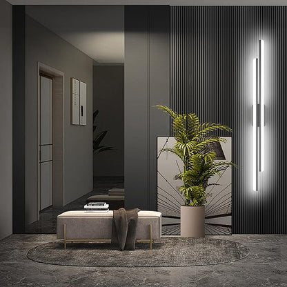 Ralbay 48" Matte Black Vanity Lights 48W Frosted Aluminum Modern LED Black Bathroom Vanity Light Fixtures Over Long Mirror LED Modern Bath Lighting 6000K White Light