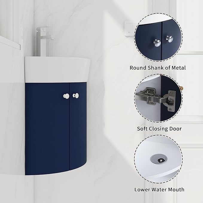 13 Inch Wall Mount Bathroom Vanity, 13'' Floating Bathroom Vanity with Sink, Single Sink Cabinet Combo, Modern Storage Cabinet, with 2 Soft Closing Doors, 05316