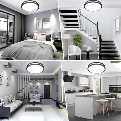 16inch LED Flush Mount Ceiling Light Fixture Dimmable Matte Black, Easy Install LED Ceiling Lamp Fixture Without Flicker, Super Bright 48W 4800LM 5CCT Warm to White Light 3000K to 6000K 2-Pack