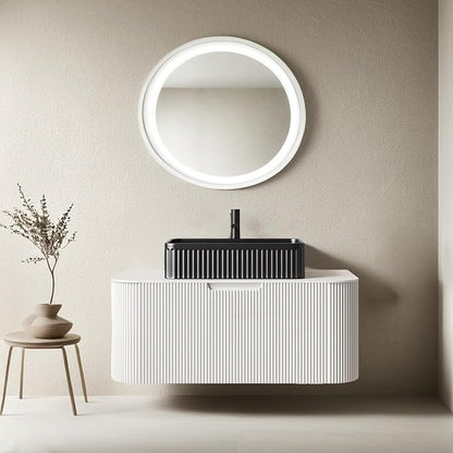 36 Inch Floating Bathroom Vanity with Sink, Modern Bathroom Vanities with Black Rectangular Ceramic Basin and Marble Top, Solid Wood Soft-Close Drawer, Pre-Assembled, Glossy White
