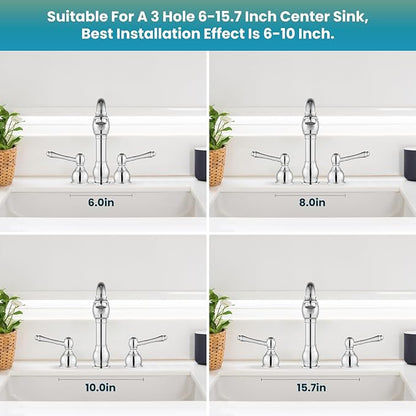 gotonovo 8 Inch Widespread Bathroom Faucets for Sink 3 Hole 2 Lever Handle Deck Mount with Pop Up Drain Hot and Cold Water Supply Lines Polish Chrome