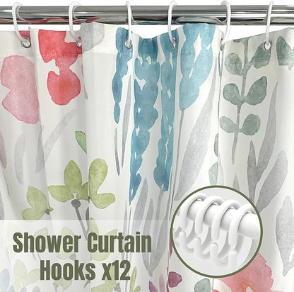 Cute Abstract Floral Shower Curtain, Watercolor Colorful Wildflowers and Plant Leaves, Waterproof Polyester Fabric Shower Curtains Sets with Hooks for Bathroom 72x72 Inches