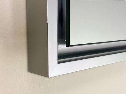 Fox Hollow Furnishings 16x20 Parker Metro Metal Framed Rectangle Recessed Bathroom Medicine Cabinet, Floating Mirror, 14x24 in-Wall Opening, Steel, Adjustable Glass Shelves, Magnet Close, Chrome