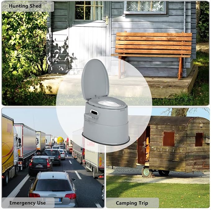 VINGLI Portable Detachable Camping Toilet | Splash-Proof Commode with Odor-Seal Lid | Compact Sanitation Solution for RV, Emergency, Outdoor Use, Grey