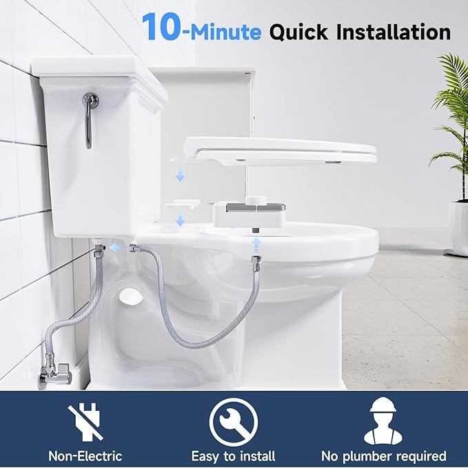 SAMODRA Bidet Attachment for Toilet, Non-Electric Fresh Cold Water Bidet Toilet with Angle Control Dual Nozzle, Adjustable Water Pressure & Self Cleaning Nozzle (1 Unit, Silver)