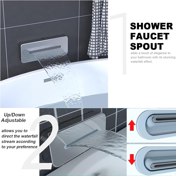 Enga Dual Shower Head System with Tub Spout, Ceiling Mount 10 Inch Shower Head with 6 Inch Wall Mount Shower Head, 4 Way Diverter Shower Faucet with 2 in 1 Handheld, Chrome
