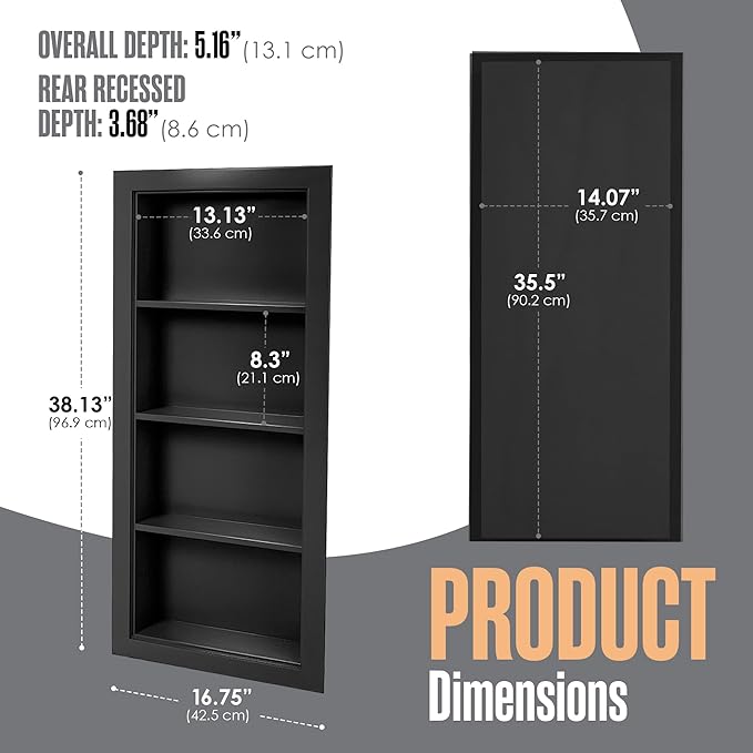 Houseables Recessed Medicine Cabinet, Recessed Wall Niche, in Wall Medicine Cabinet, Bathroom Niche, Insert for Drywall, Between Studs Shelf Replacement, Without Mirror, No Mirror, 14x36 ID, 17x38 OD