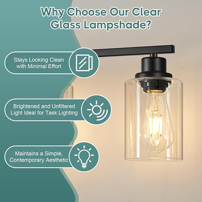 Ascher Bathroom Light Fixtures, 5-Light Vanity Light Over Mirror, Matte Black Wall Sconces with Clear Glass Shades, Wall Lamp for Living Room Bedroom, E26 Base(Bulbs Not Included)