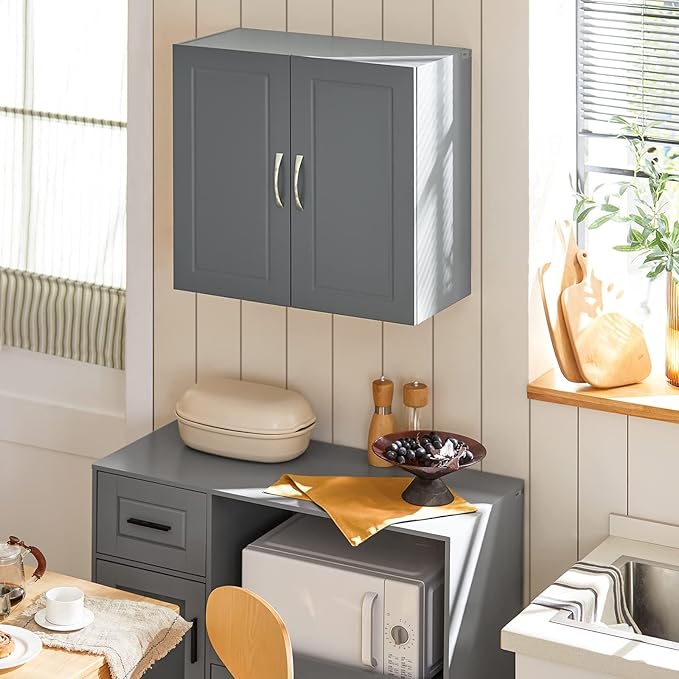 SoBuy Wall Cabinet Laundry Room, Medicine Cabinet for Bathroom Kitchen Garage,Floating Cabinet Hanging Storage with Adjustable Shelf, Grey FRG231-DG