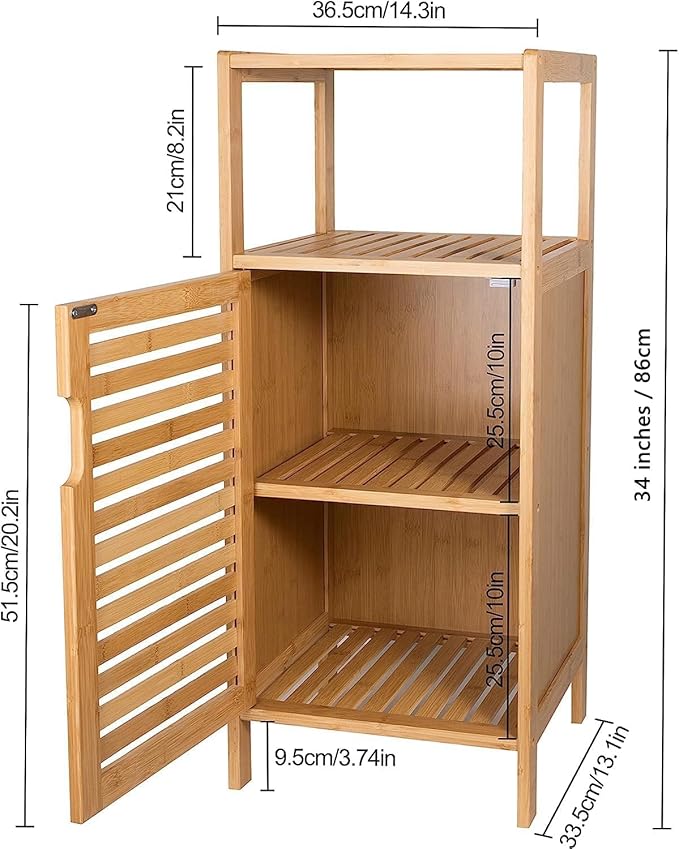 Bamboo Bathroom Storage Cabinet, Freestanding Floor Cabinet with Single Door for Living Room, Bedroom, Hallway, Kitchen
