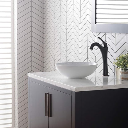 KRAUS Viva™ Round White Porcelain Ceramic Vessel Bathroom Sink, 13 in. D x 4 3/8 in. H, KCV-204GWH