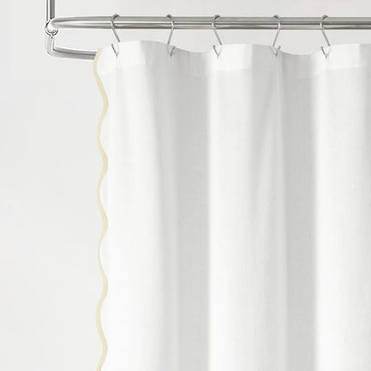 Lush Decor Coastal Chic Scallop Edge Linen-Textured Shower Curtain, Single 72" W x 72" L, Neutral & White - Scalloped Shower Curtains - Coastal Bathroom Curtain