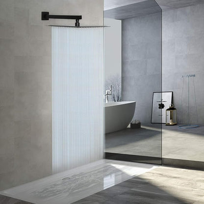 Shower Head with Extension Arm, High Pressure Square with ShowerArm, Stainless Steel Rainfall -Waterfall Full Body Coverage (12'' Shower with 16'' Arm, Matte Black)