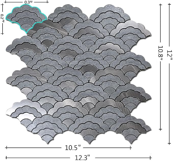 XUANINY 7-Sheet Peel and Stick Metal Backsplash Tiles, Self Adhesive Cloud-Shaped Aluminum Mosaic 3D Wall Sticker for Kitchen Bathroom Living Room Decor (Grey, 11)