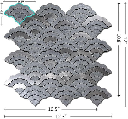 XUANINY 7-Sheet Peel and Stick Metal Backsplash Tiles, Self Adhesive Cloud-Shaped Aluminum Mosaic 3D Wall Sticker for Kitchen Bathroom Living Room Decor (Grey, 11)