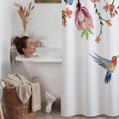 No Hook Floral Shower Curtain with Liner, Pink, 71x86 | Snap in Liner, 3 in 1, Water Repellent, Easy Install, Machine Washable, Hotel Style for Bathroom, Watercolor Pattern