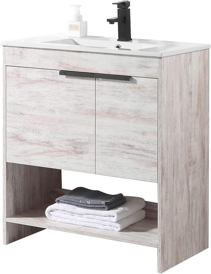 Phoenix 30 Inch Bathroom Vanity with Sink – Modern Design, Soft-Close Doors, Storage Drawers, Durable Build – Rustic Vanity for Small Bathrooms (Full Assembly Required)