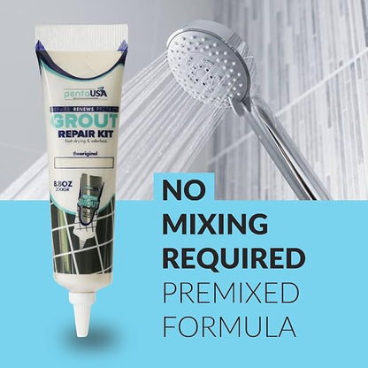 Premixed Tile Grout Repair- Modern Light Gray 2-Pack (17.6oz/500g) | Acrylic sanded formula, for bathroom shower kitchen tile, water-resistant, 24-hour cure, 58 sq ft, value 2-pack