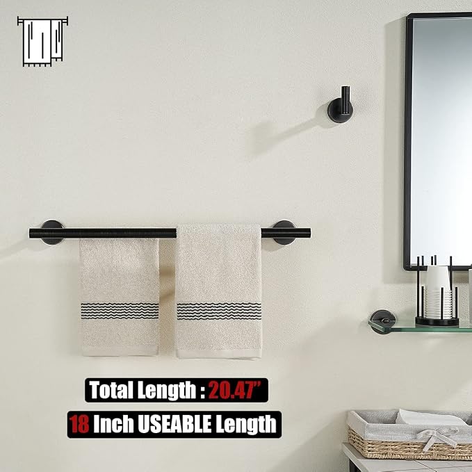 JQK Double Towel Bar Oil Rubbed Bronze, 20.5 Inch 304 Stainless Steel Thicken 0.8mm Towel Rack Bathroom, Towel Holder ORB Wall Mount, Useable Length 18 Inch, TB100L18-ORB
