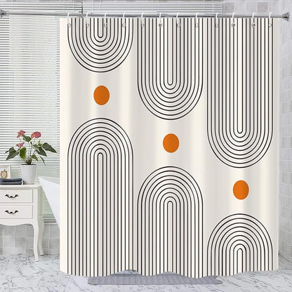 Boho Mid Century Extra Long Shower Curtain, Minimalist Abstract Arch Simple Sun Modern Machine Washable Waterproof Fabric for Bathroom Bathtub with 12 Hooks 72Wx84H