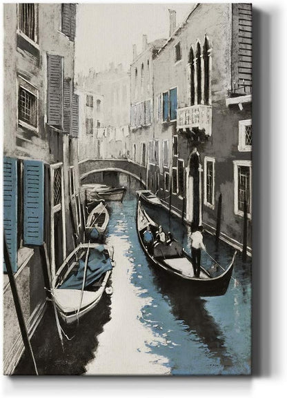 Renditions Gallery Canvas Historical Wall Art Modern Paintings & Prints Decorations Vintage Venice Boat Black & White Wall Hanging Artwork for Bedroom Living Room Office Kitchen - 32"x48" LT02