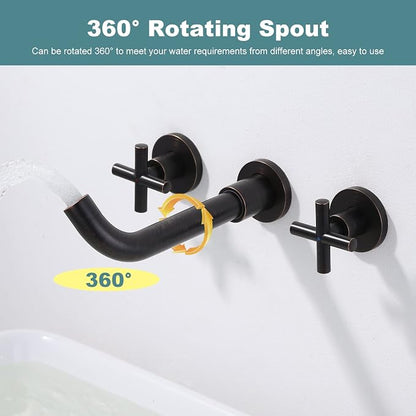 ARCORA Wall Mount Bathroom Faucet, Oil Rubbed Bronze Bathroom Sink Faucet, 2 Handle Wall Mount Vessel Sink Faucet Rough in Brass Valve Included