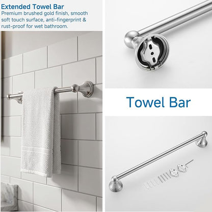 4-Piece Bathroom Hardware Accessories Kit, Zynuhmo Brushed Nickel Towel Bar Set Wall Mounted with 20'' Towel Bar, Towel Ring & Toilet Paper Holder, Robe Hook Set Fixtures for Modern Farmhouse Bathroom