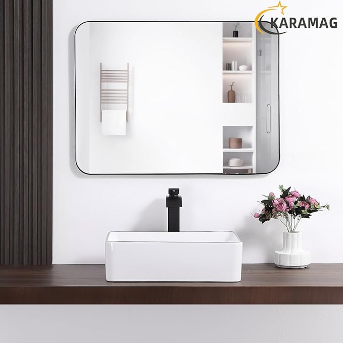 White Vessel Sink,Rectangle 19"x15" Bathroom Sink Above Counter Porcelain Ceramic Small Sink Bowl Ceramic Vessel Sinks for Bathrooms