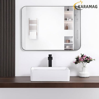 White Vessel Sink,Rectangle 19"x15" Bathroom Sink Above Counter Porcelain Ceramic Small Sink Bowl Ceramic Vessel Sinks for Bathrooms