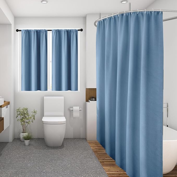 Shower Curtain Set, for Bathroom Decor 72" x 72", Modern Blue | Waffle Textured Solid Moonlight Waffle Textured Cloth Waterproof Matching Window Shower Curtain 36 x 30 Inches