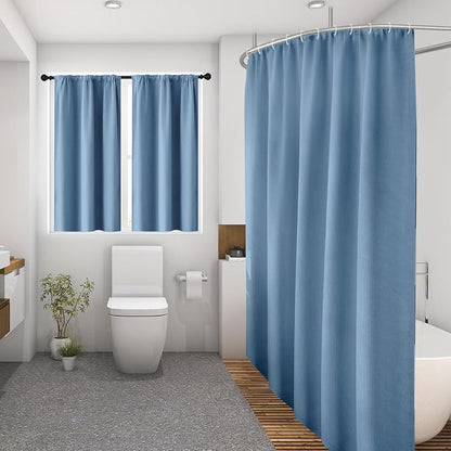 Shower Curtain Set, for Bathroom Decor 72" x 72", Modern Blue | Waffle Textured Solid Moonlight Waffle Textured Cloth Waterproof Matching Window Shower Curtain 36 x 30 Inches