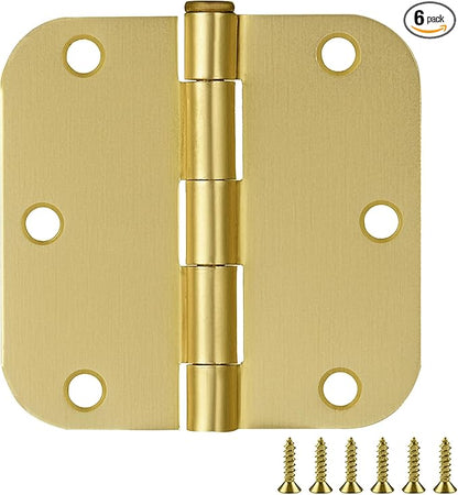 Design House 6-Pack 3.5-Inch x 3.5-Inch Interior Door Hinges with 5/8-Inch Radius, Satin Brass, Heavy Duty Steel Construction, Left- or Right-Handed – Design House, 189639