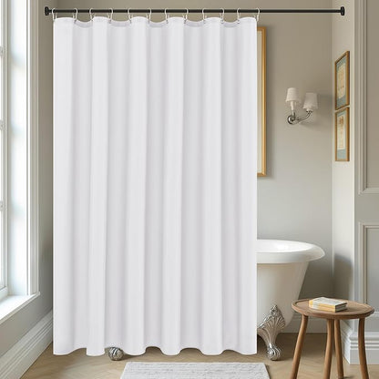 Biscaynebay Fabric Shower Curtain Liner 72x84 Inch-White Waterproof Extra Long Bathroom Curtains-Hotel Quality Soft Soild Polyester Shower Liners Machine Washable