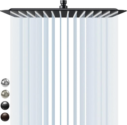 SR SUN RISE Luxury 16 Inch Extra Large Square Stainless Steel Shower Head High Pressure Rainfall Showerhead Ultra Thin Water Saving Matte Black 2.5 Gpm