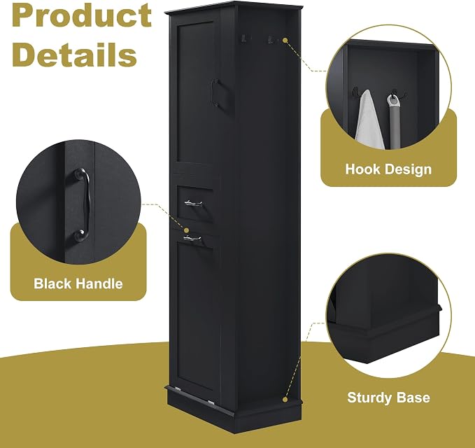 Merax 68" Bathroom Storage Cabinet with One Door, One Drawer and Laundry Hamper, Left or Right Orientation Available, Adjustable Shelf, Black