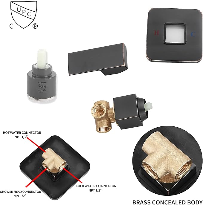 Oil Rubbed Bronze Shower Faucet GGStudy Single Function Shower Trim Kit with Rough-in Valve Shower Set Bath Rainfall Shower Faucet System 8inch Square Stainless Steel Metal Shower Head