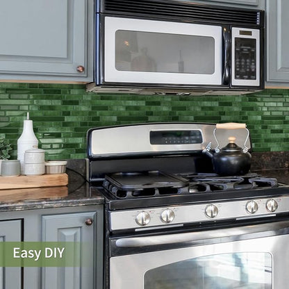 10 Sheets Thick Peel and Stick Kitchen Backsplash Tiles | 3D Waterproof Self Adhesive Wall Tile Stick on Backsplash for Kitchen,Bathroom and Fireplace(Green,12"×12")