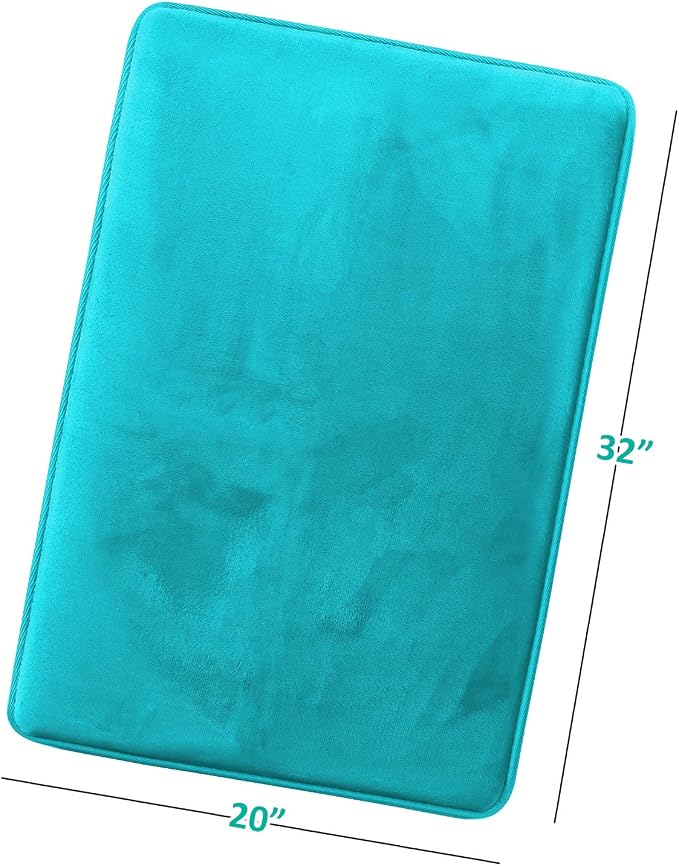 Clara Clark Bathroom Rugs, Velvet Memory Foam Bath Mat, Non-Slip, Machine Washable Bath Rugs - Dries Quickly, Ultra Soft Plush Bath Mats for Bathroom, 20 x 32, Teal Blue