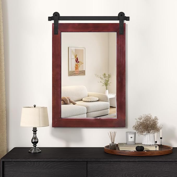 COGOOD Farmhouse Bathroom Mirrors for Over Sink - 38 x 25 Espresso | Rustic Barn Door Wood Framed Vanity Mirror for Entryway, Living Room, Bedroom, Dresser Wall Decor