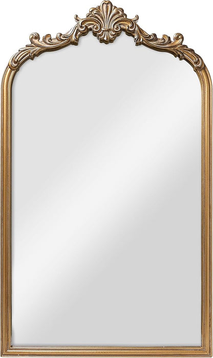 English Estate Carved Arch Wood Wall Mirror, Mirror for Entryway, Living Room, Bathroom, Antique Gold, 20.4x33
