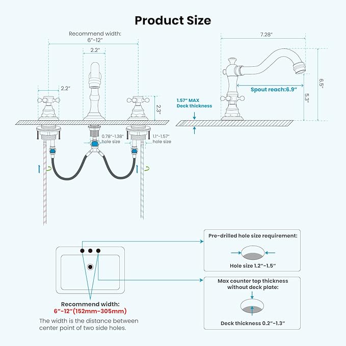 gotonovo 3 Hole Widespread Bathroom Sink Faucet Double Cross Handle Mixer Tap Faucet for Bathroom Sink Vanity Faucet Deck Mount Basin Hot Cold Water Matching Pop Up Drain Polished Gold