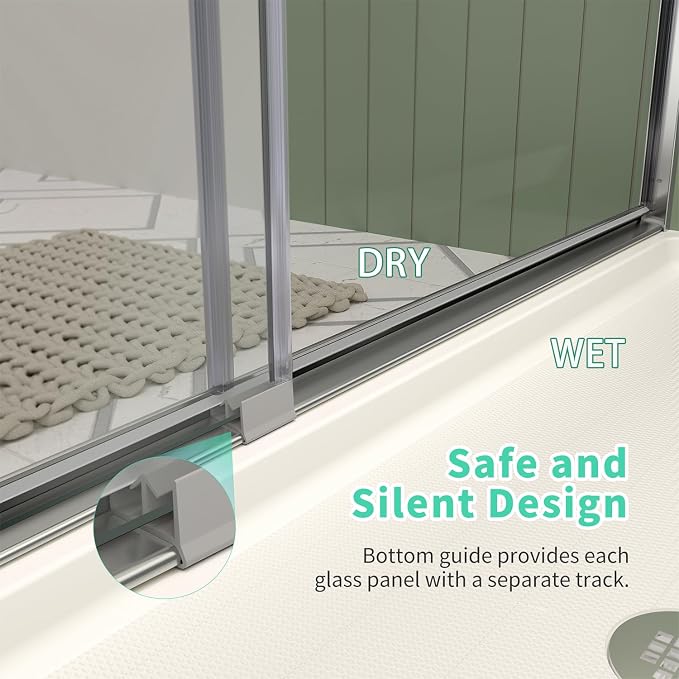 ACE DECOR Double Sliding Shower Door, 44"-48" W x 70" H, Chrome Finish | Bypass Semi-Frameless Shower Doors, 6mm Clear SGCC Tempered Glass, Easy-Clean Nano Coating&Leak-proof&Reversible Installation