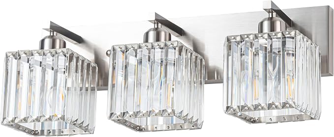 Modern Bathroom Vanity Light 3-Lights,Crystal Light Fixtures,Chrome | Crystal Light Fixtures Over Mirror,Chrome Bathroom Vanity Lighting Crystal Wall Sconce,Warm Light