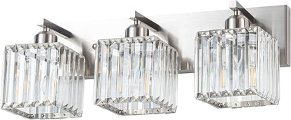 Modern Bathroom Vanity Light 3-Lights,Crystal Light Fixtures,Chrome | Crystal Light Fixtures Over Mirror,Chrome Bathroom Vanity Lighting Crystal Wall Sconce,Warm Light