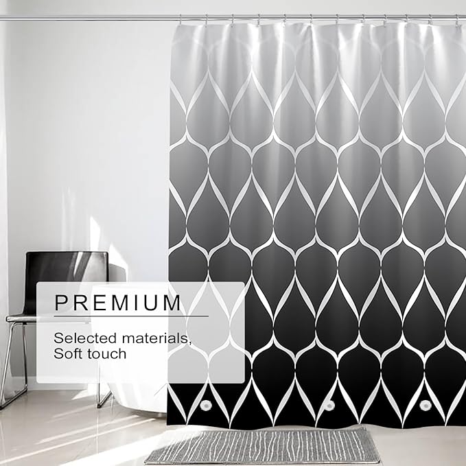 Black Shower Curtain Liner, 4G PEVA Shower Liner, Plastic Peva Waterproof Shower Curtains, 72x72 inch with Grommet Holes 3 Magnetic Weights