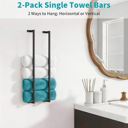 KLJKPA 2-Pack Towel Bar for Bathroom, 24 Inch Towel Rack, Matte Black | Heavy Duty Single Towel Rod, Space-Saving Hand Towel Holder, Toilet Kitchen Towel Storage, Rustproof, Stainless Steel