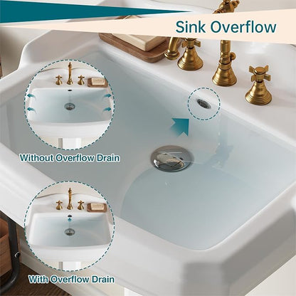 GarveeHome Porcelain Pedestal Sink Combo for Bathroom, White 26" Sink with Backsplash, 23" x 19" Basin Size, 35" Height with 3 Faucet Holes and Overflow